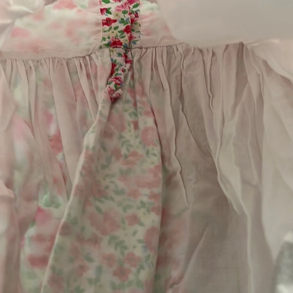 Ralph Lauren Smocked White and Pink Sundress with Square Neck